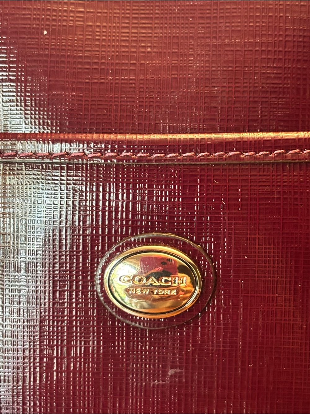 Coach Peyton Nancy Satchel F31403 Burgundy Oxblood Patent Crossgrain Leather EUC - Picture 3 of 12